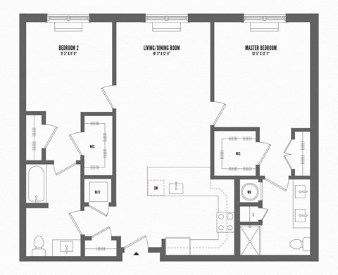 Floor plan for 2 beds, 2 baths, 1119 sqft